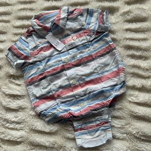 Baby GAP Baby Boy Striped Preppy Bodysuit Collar 4th July Dress Top Sz 18-24m